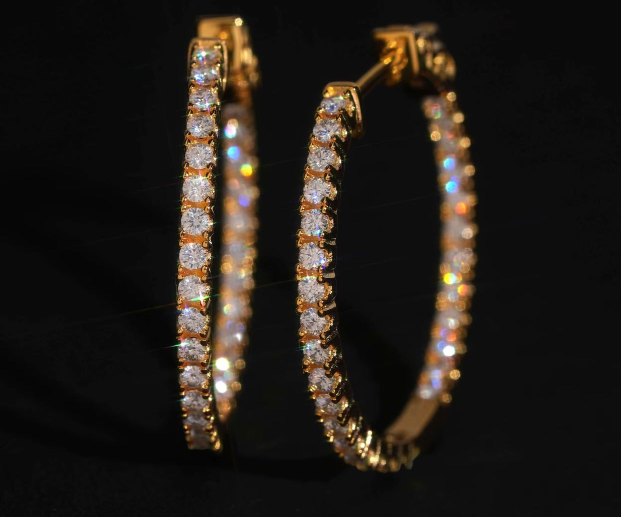 Moissanite VVS1 💎 | Medium Hoop Earrings| Sterling Silver| 16k Gold P|