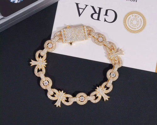 Moissanite Cross/Chainlink Bracelet| VVS💎|925S| Unisex| ✝️⛓️