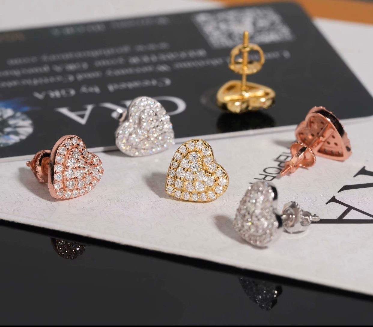 Women’s Heart Earring’s ♥️| Moissanite VVS1 💎 | Sterling Silver| 16k🌹 Gold P| 16k Gold P|