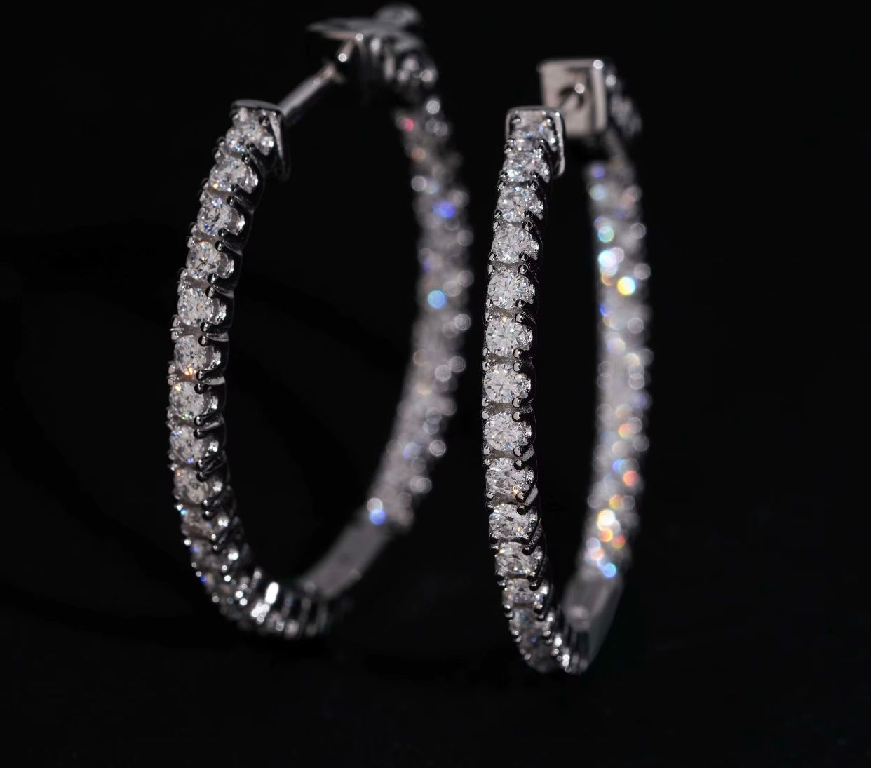 Moissanite VVS1 💎 | Medium Hoop Earrings| Sterling Silver| 16k Gold P|