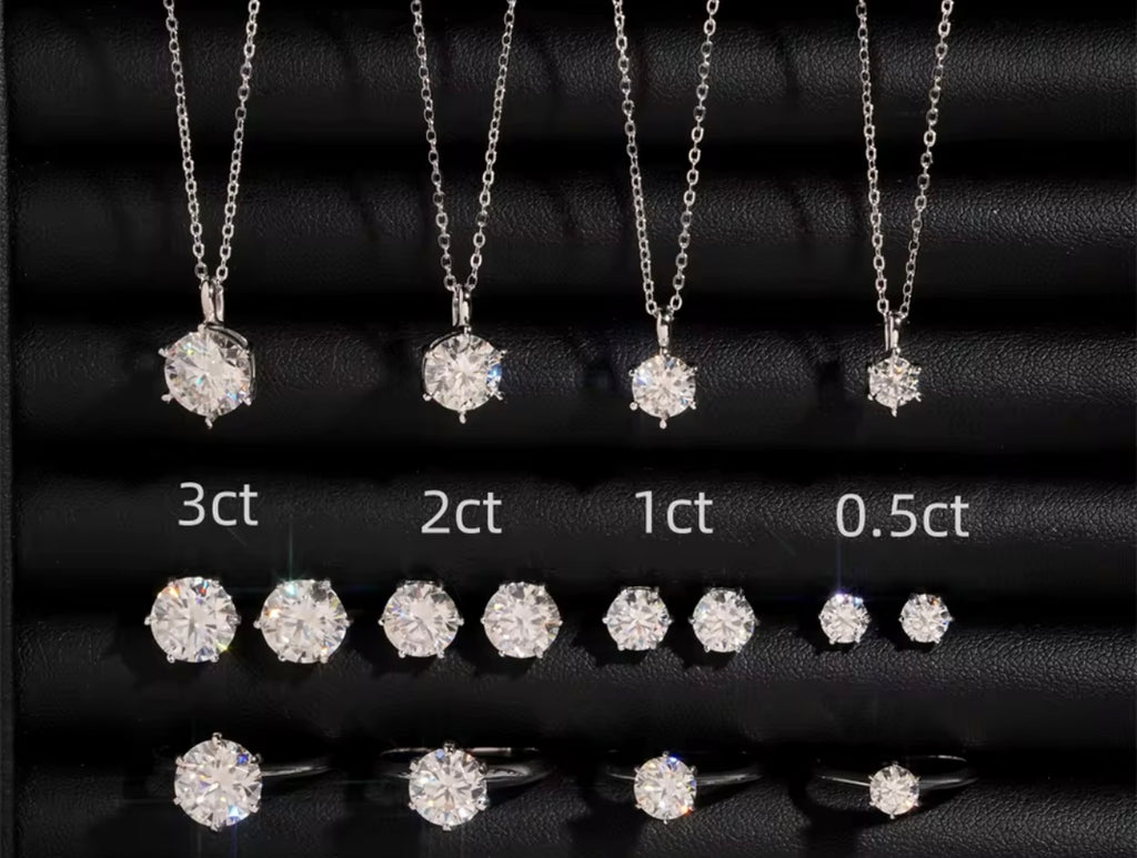 Moissanite Women’s Set| Sterling Silver| Ring| Earrings| Necklace | 0.5ct-3ct 💎 | VVSD|