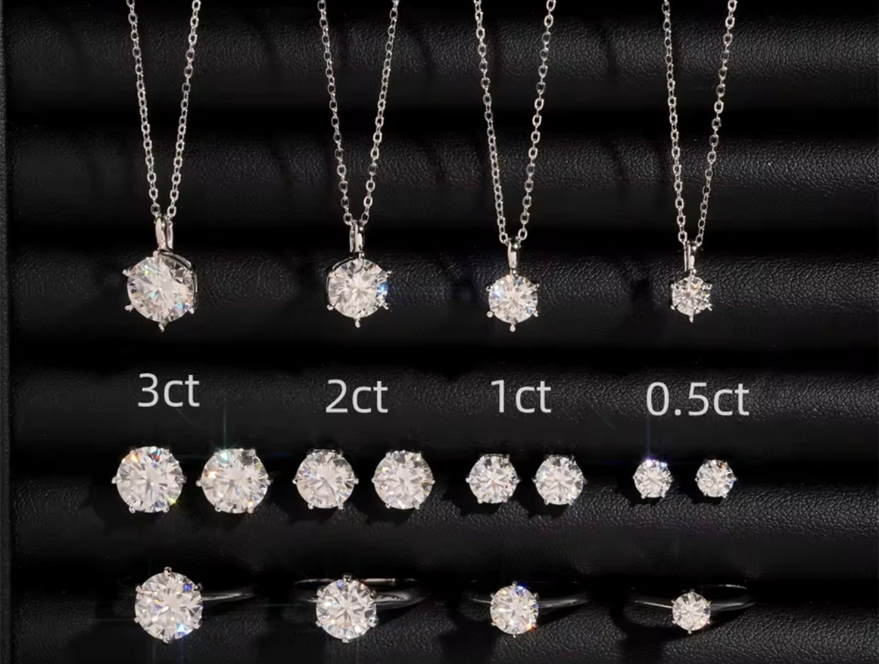 Moissanite Women’s Set| Sterling Silver| Ring| Earrings| Necklace | 0.5ct-3ct 💎 | VVSD|